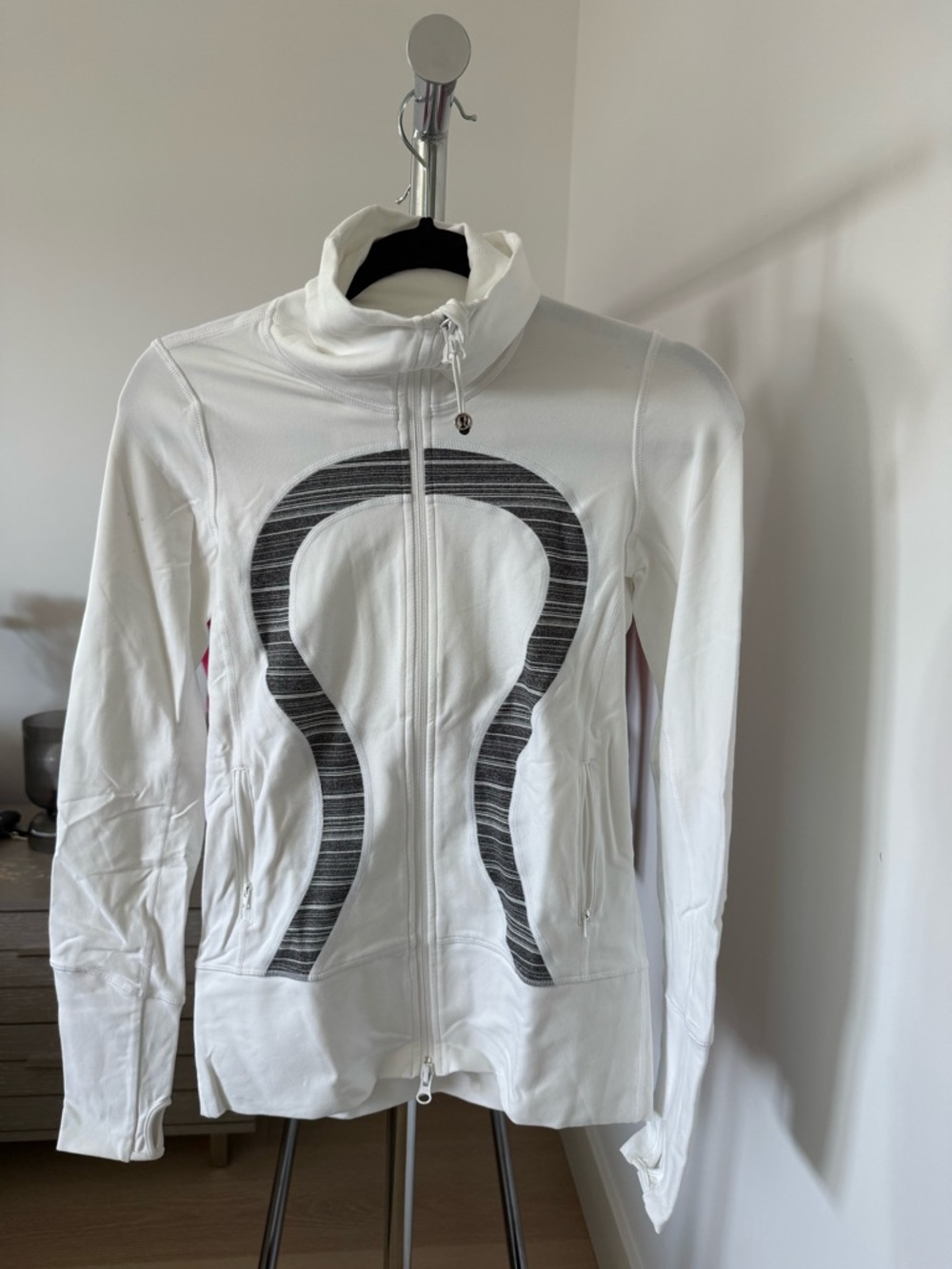 Women's White Zip-Up Active Jacket with Gray Accents VINTAGE